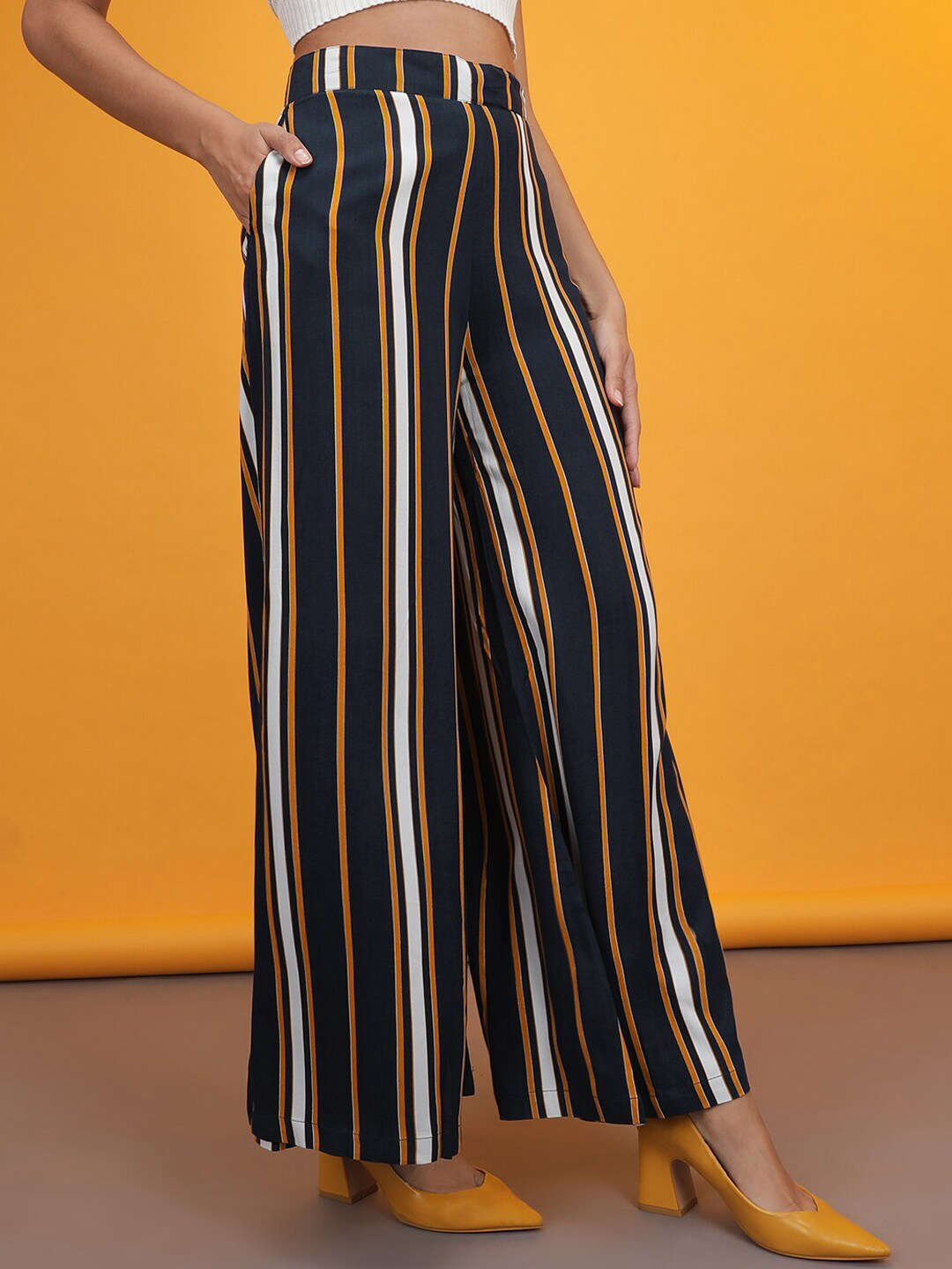 Shop Women Striped Wide Leg Pant Online.