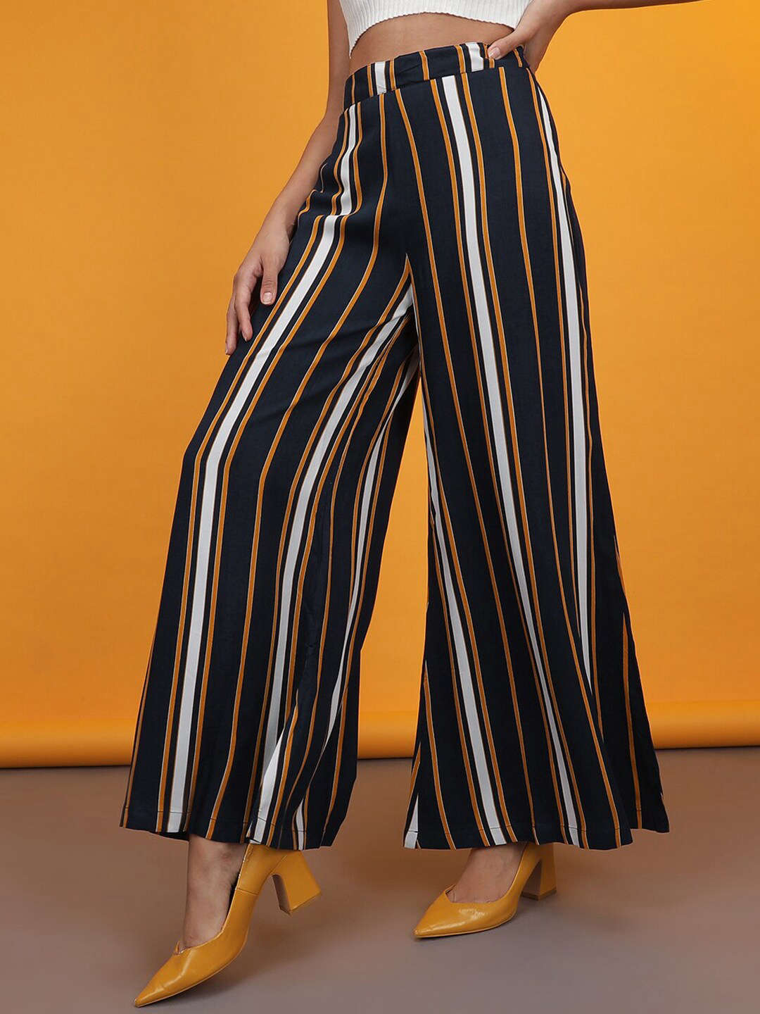 Shop Women Striped Wide Leg Pant Online.