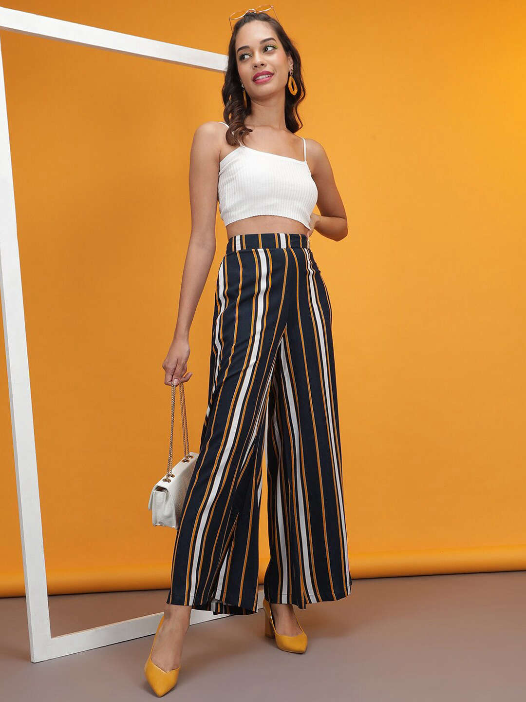 Shop Women Striped Wide Leg Pant Online.