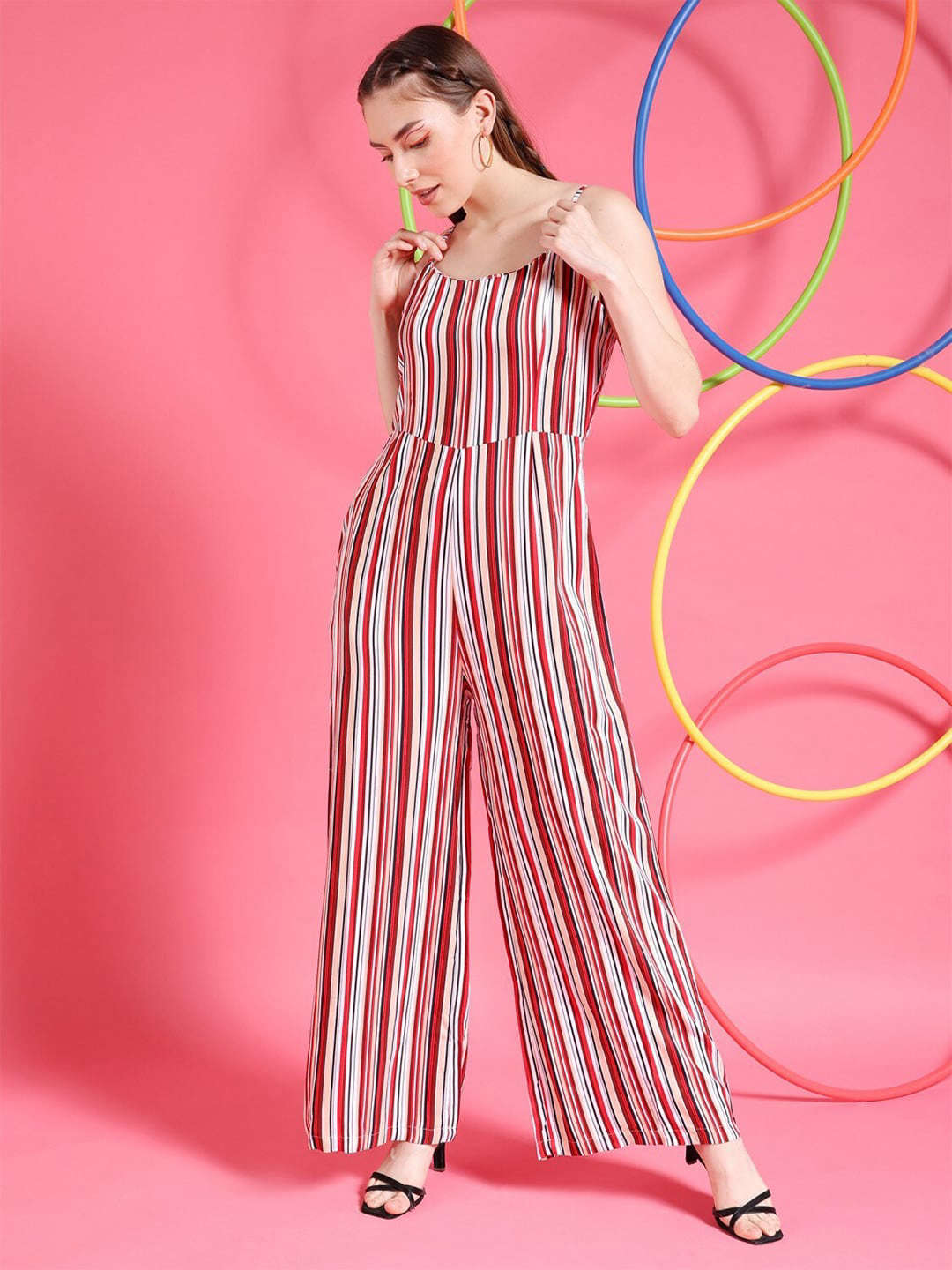 Shop Women Strappy Striped Jumpsuit Online.