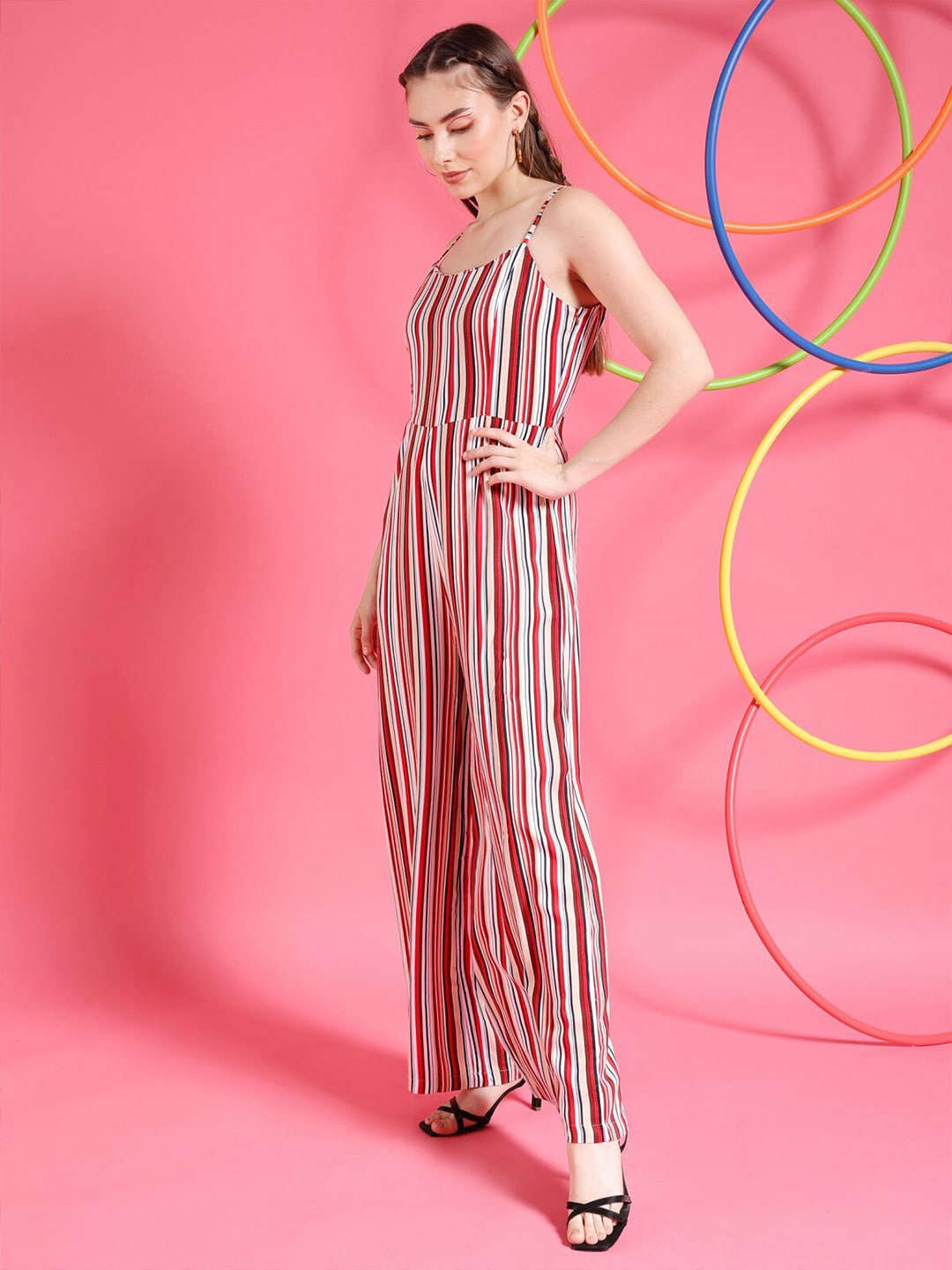 Shop Women Strappy Striped Jumpsuit Online.