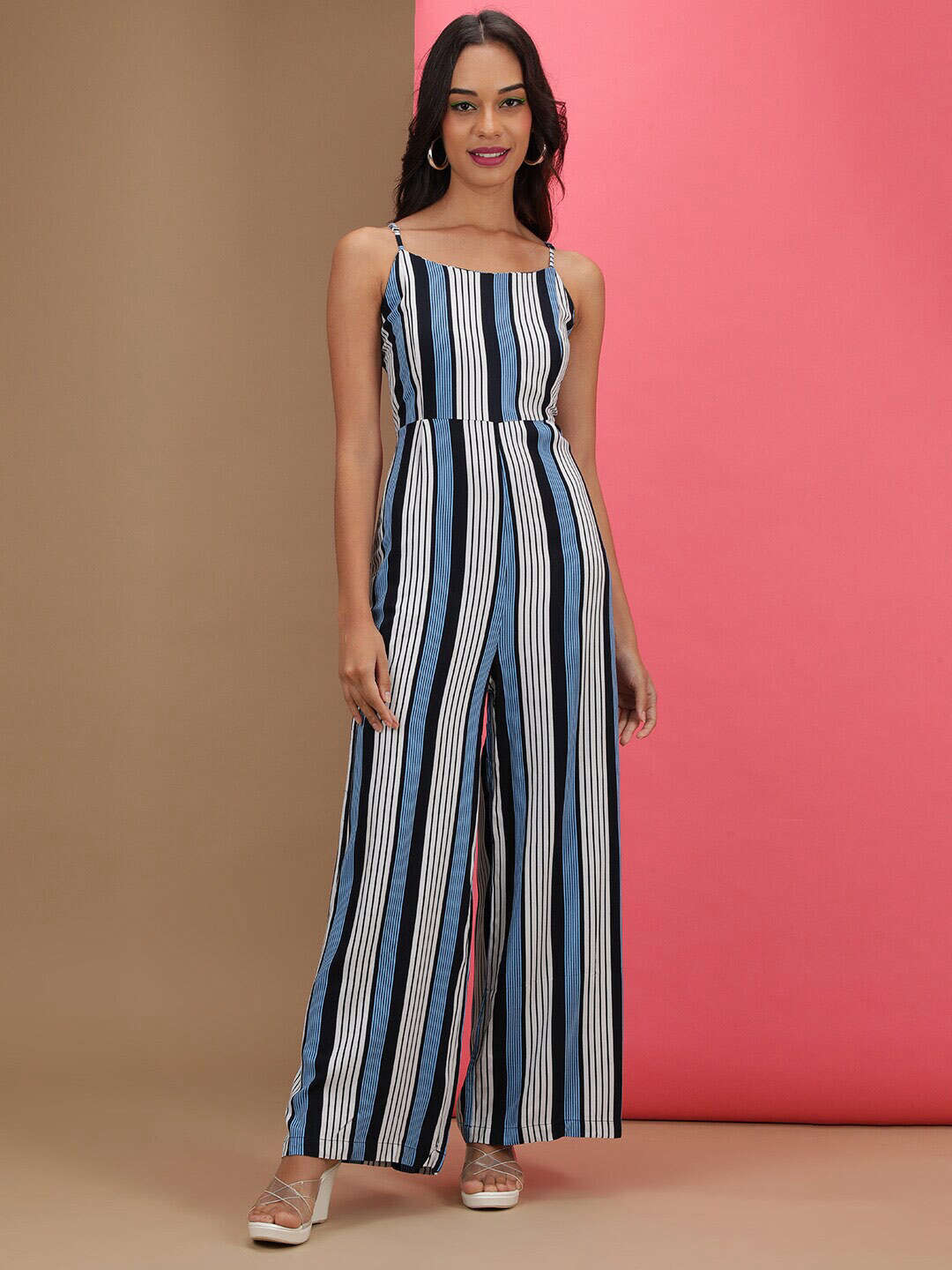 Shop Women Strappy Striped Jumpsuit Online.