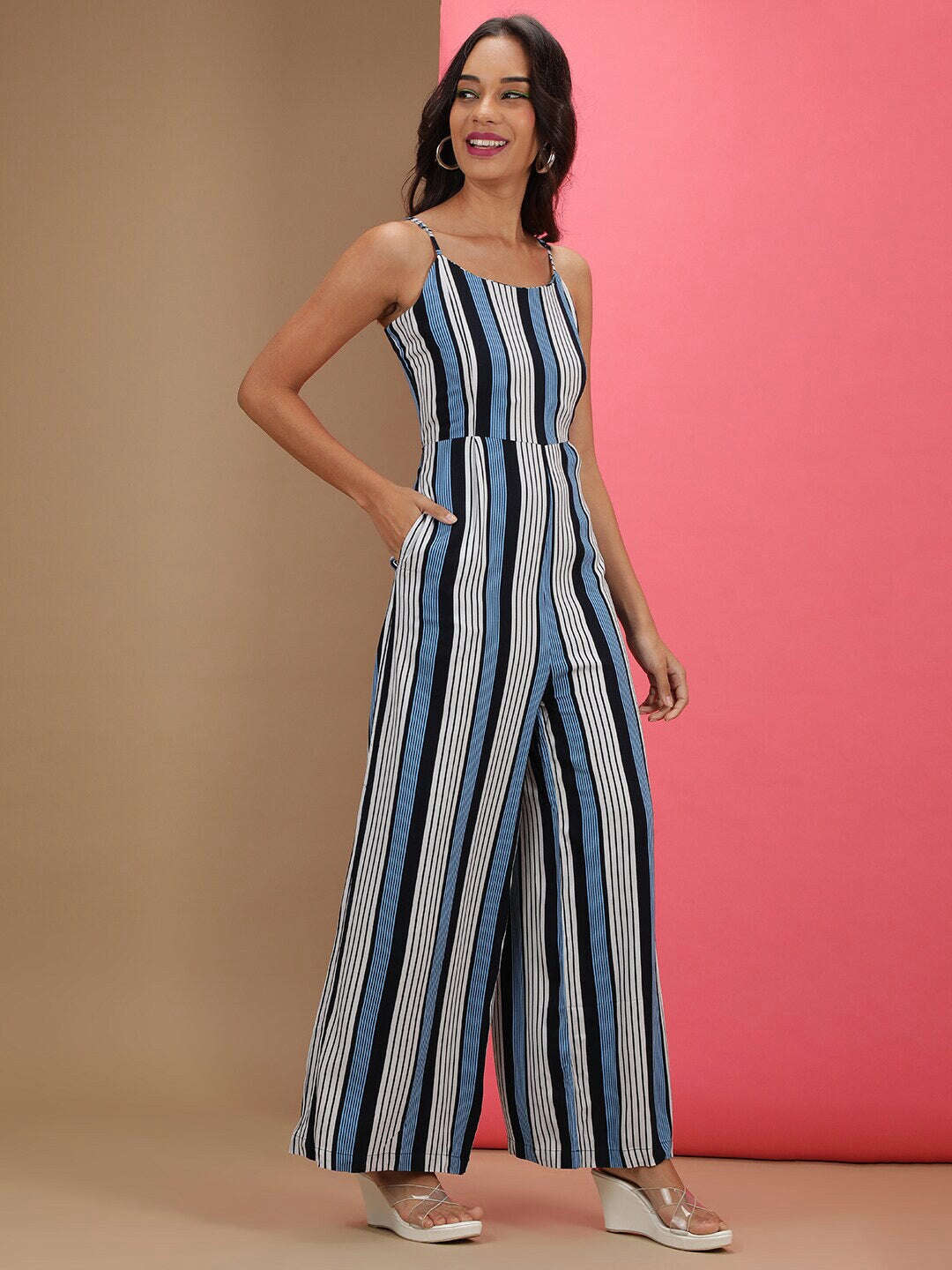 Shop Women Strappy Striped Jumpsuit Online.