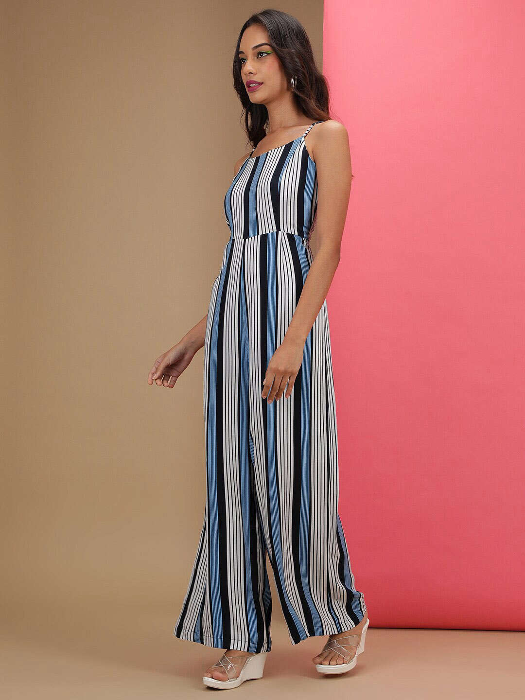 Shop Women Strappy Striped Jumpsuit Online.