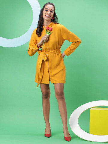 Shop Women Solid Shirt Dress With Front Tie-Up Online.
