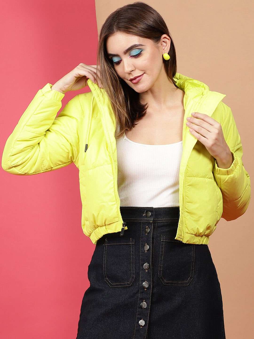 Shop Women Crop Jacket With Hood Online.