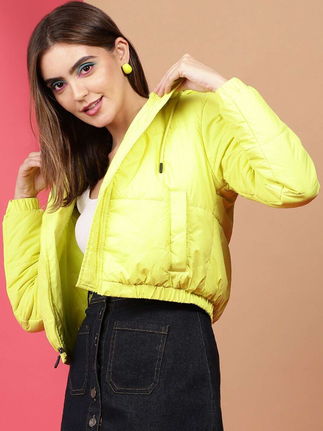 Shop Women Crop Jacket With Hood Online.