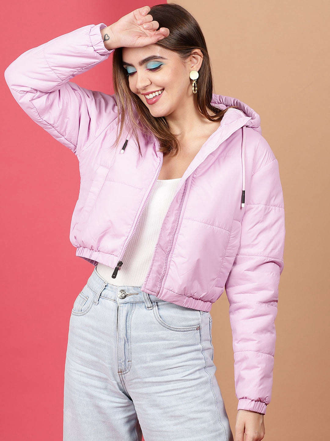 Shop Women Crop Jacket With Hood Online.