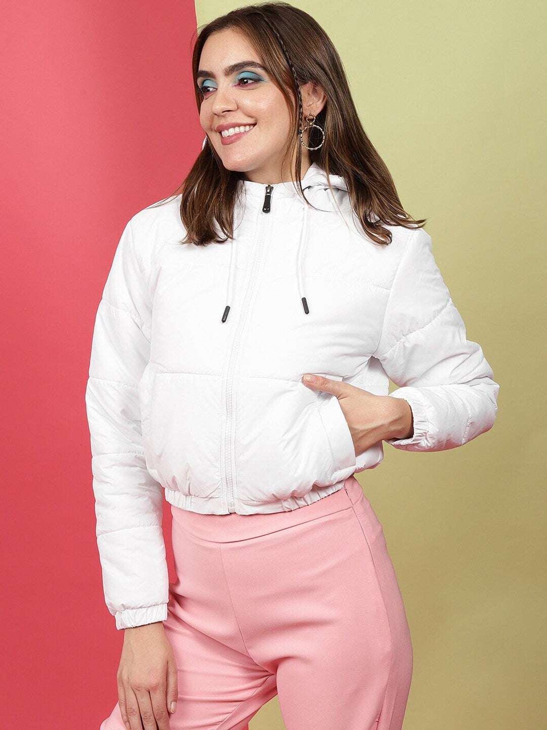 Shop Women Crop Jacket With Hood Online.