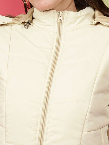 Shop Women Quilted Hooded Jacket With Faux Fur Online.