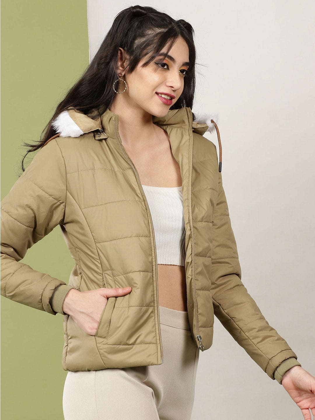 Shop Women Shaped Puffer Jacket With Fur Insert At Hood Online.