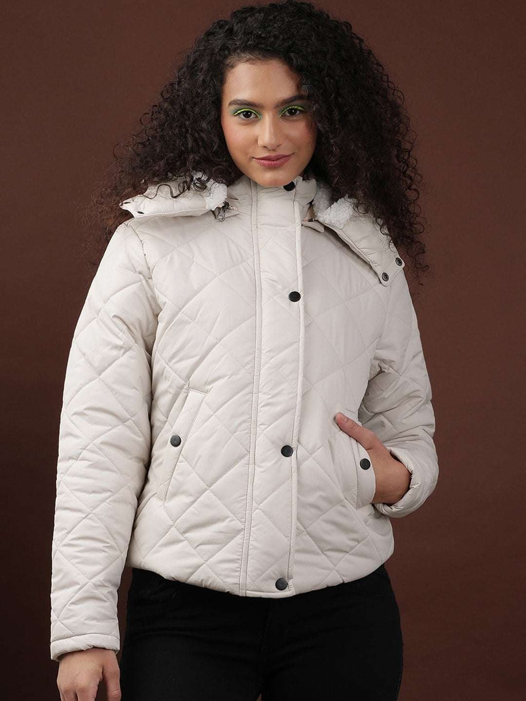 Shop Women Curved Jacket With Sherpa Lining At Hood Online.