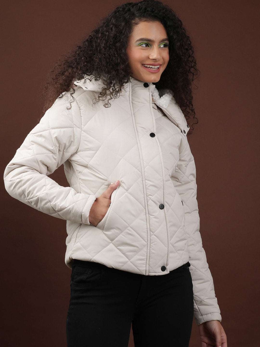 Shop Women Curved Jacket With Sherpa Lining At Hood Online.