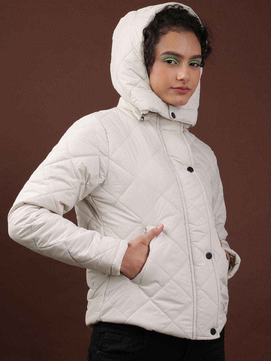 Shop Women Curved Jacket With Sherpa Lining At Hood Online.