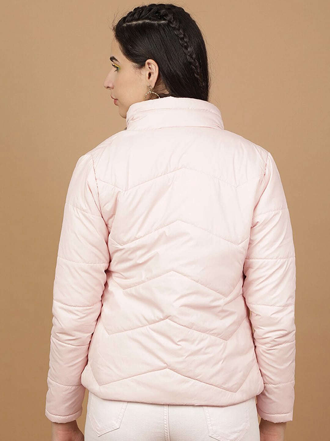 Shop Women High Neck Zip Front Puffer Jacket Online.