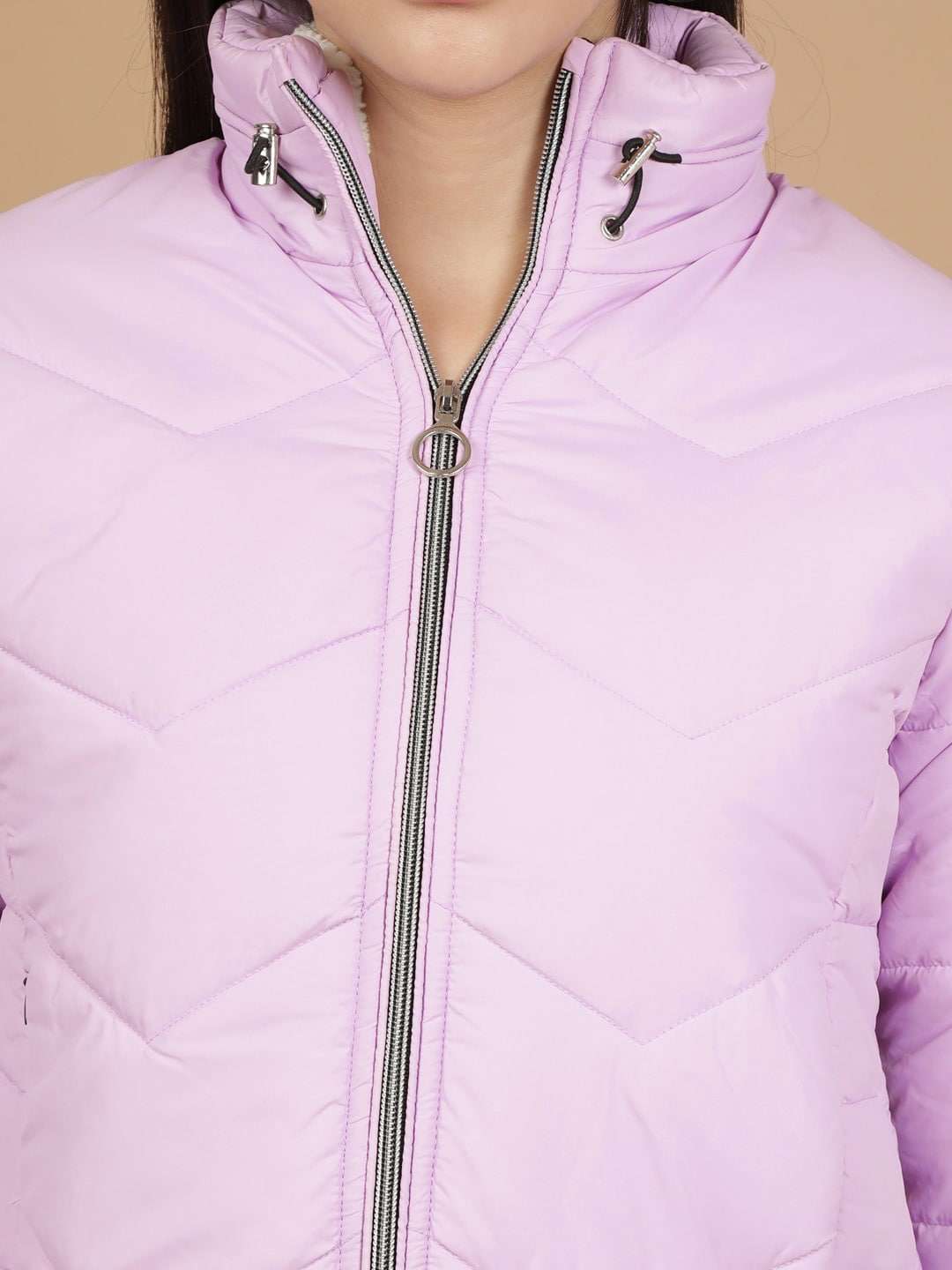 Shop Women High Neck Zip Front Puffer Jacket Online.