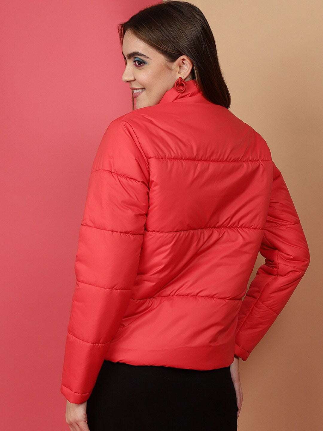Women High Neck Curved Jacket