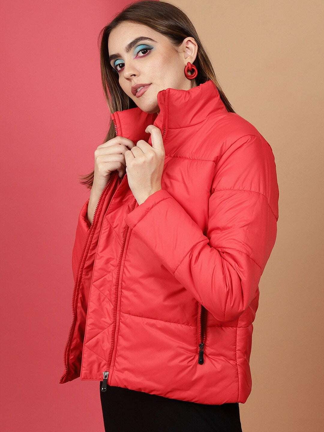 Women High Neck Curved Jacket
