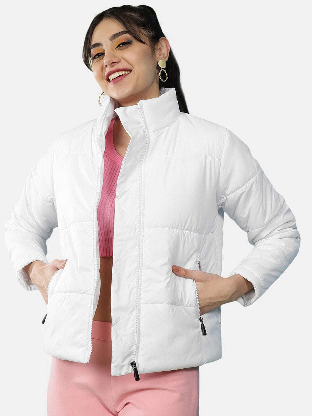 Shop Women High Neck Curved Jacket Online.