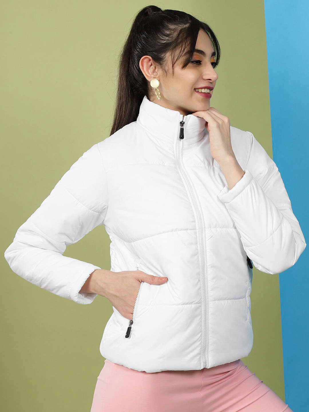 Shop Women High Neck Curved Jacket Online.