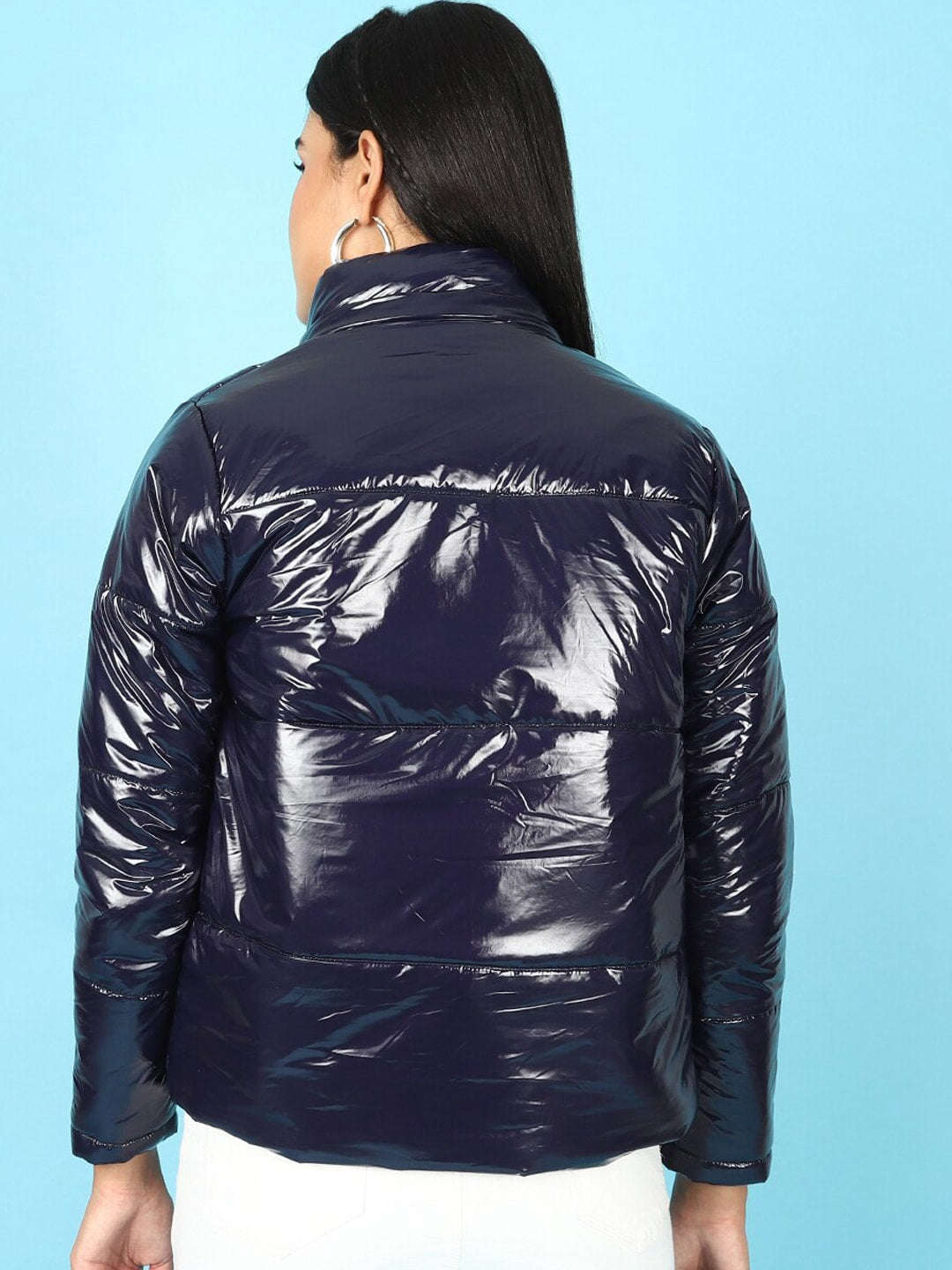 Shop Women Metallic Jacket With Detachable Hood Online.