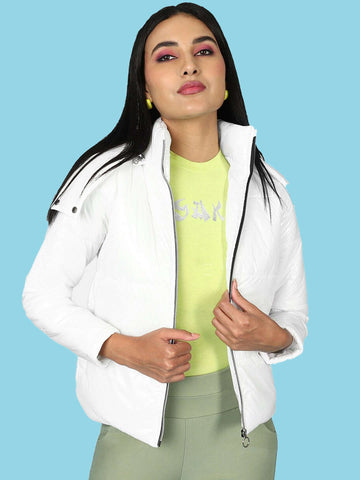 Shop Women Metallic Jacket With Detachable Hood Online.