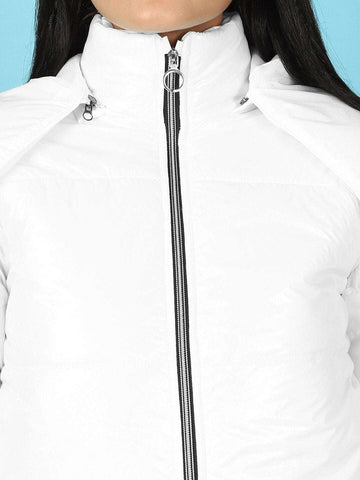 Shop Women Metallic Jacket With Detachable Hood Online.