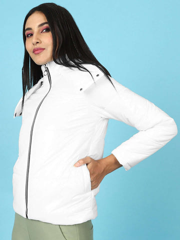 Shop Women Metallic Jacket With Detachable Hood Online.