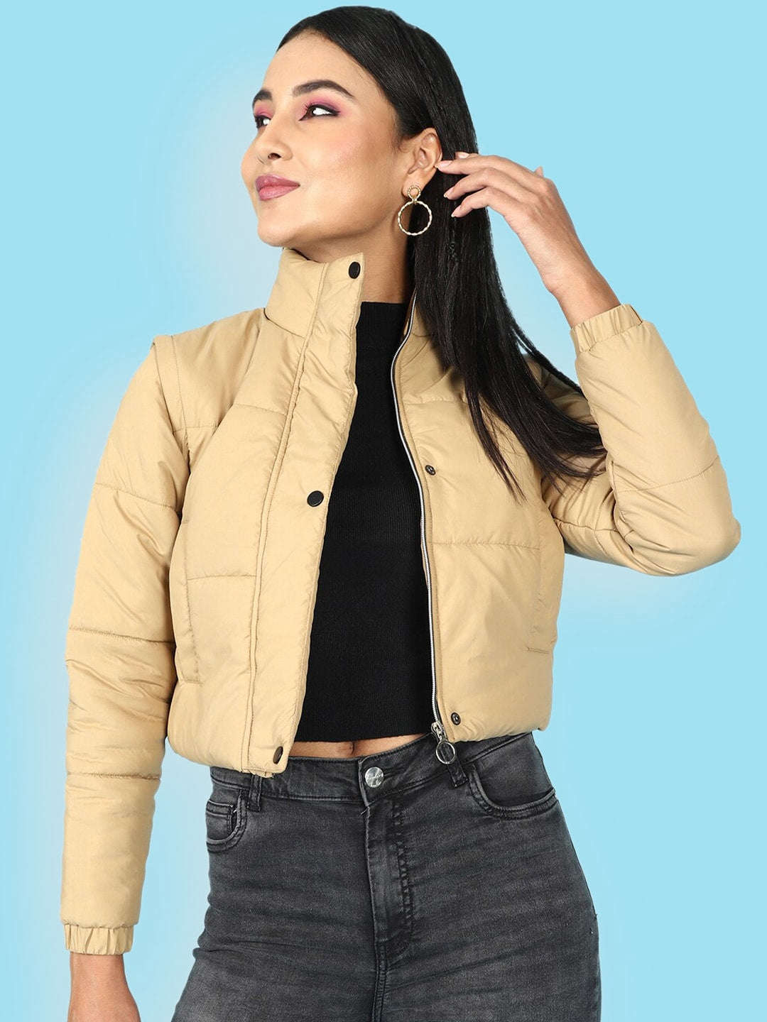 Shop Women Detachable Sleeve Crop Jacket Online.