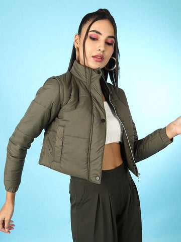 Shop Women Detachable Sleeve Crop Jacket Online.