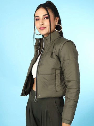 Shop Women Detachable Sleeve Crop Jacket Online.