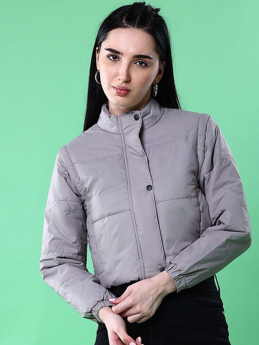 Shop Women Detachable Sleeve Crop Jacket Online.