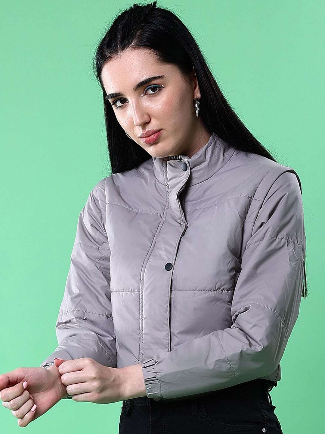 Shop Women Detachable Sleeve Crop Jacket Online.