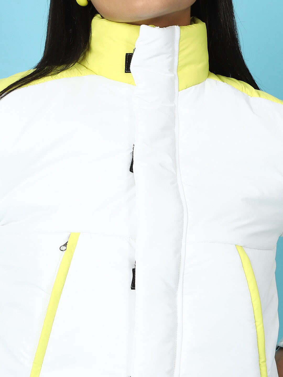 Shop Women Colorblock High Neck Jacket Online.