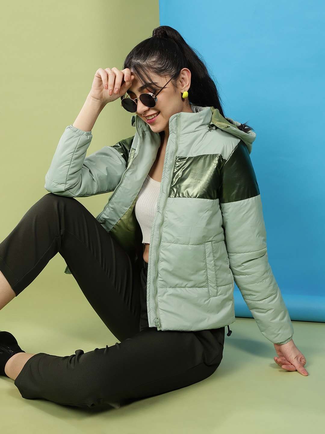 Shop Women Boxy Colorblock Jacket Online.