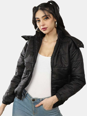 Shop Women Detachable Hood Puffer Jacket Online.