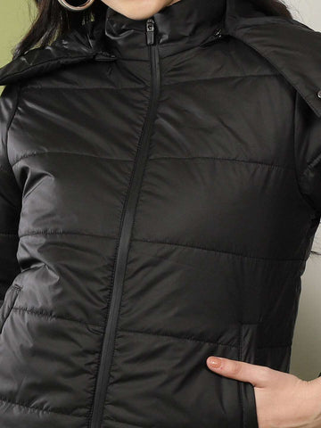 Shop Women Detachable Hood Puffer Jacket Online.