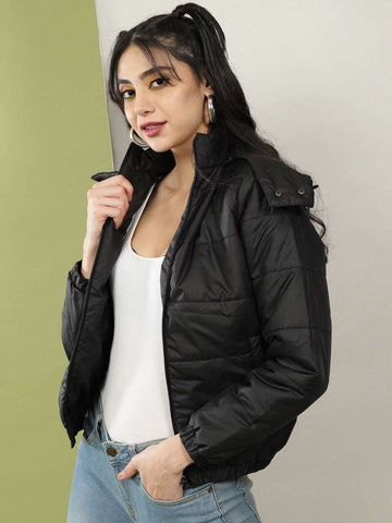 Shop Women Detachable Hood Puffer Jacket Online.