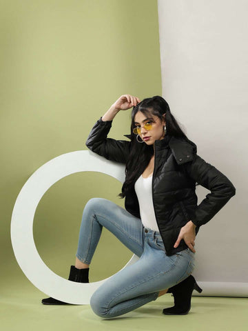 Shop Women Detachable Hood Puffer Jacket Online.