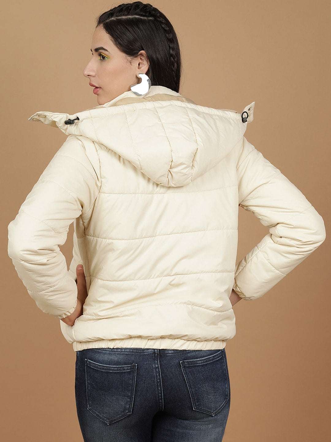 Shop Women Detachable Hood Puffer Jacket Online.