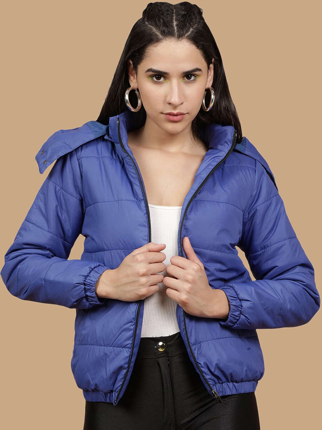 Shop Women Detachable Hood Puffer Jacket Online.