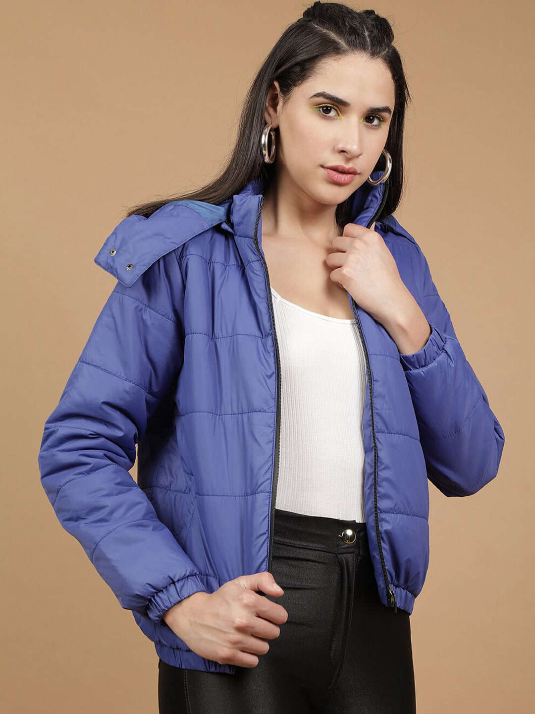 Shop Women Detachable Hood Puffer Jacket Online.