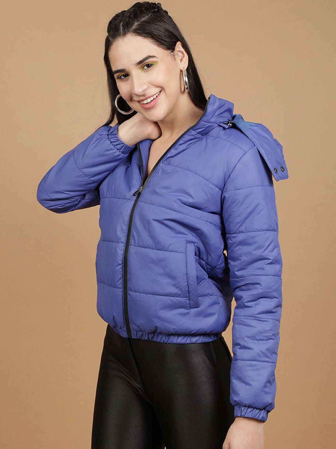 Shop Women Detachable Hood Puffer Jacket Online.