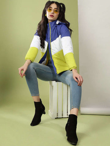 Shop Women Colorblock Detachable Hood Jacket Online.