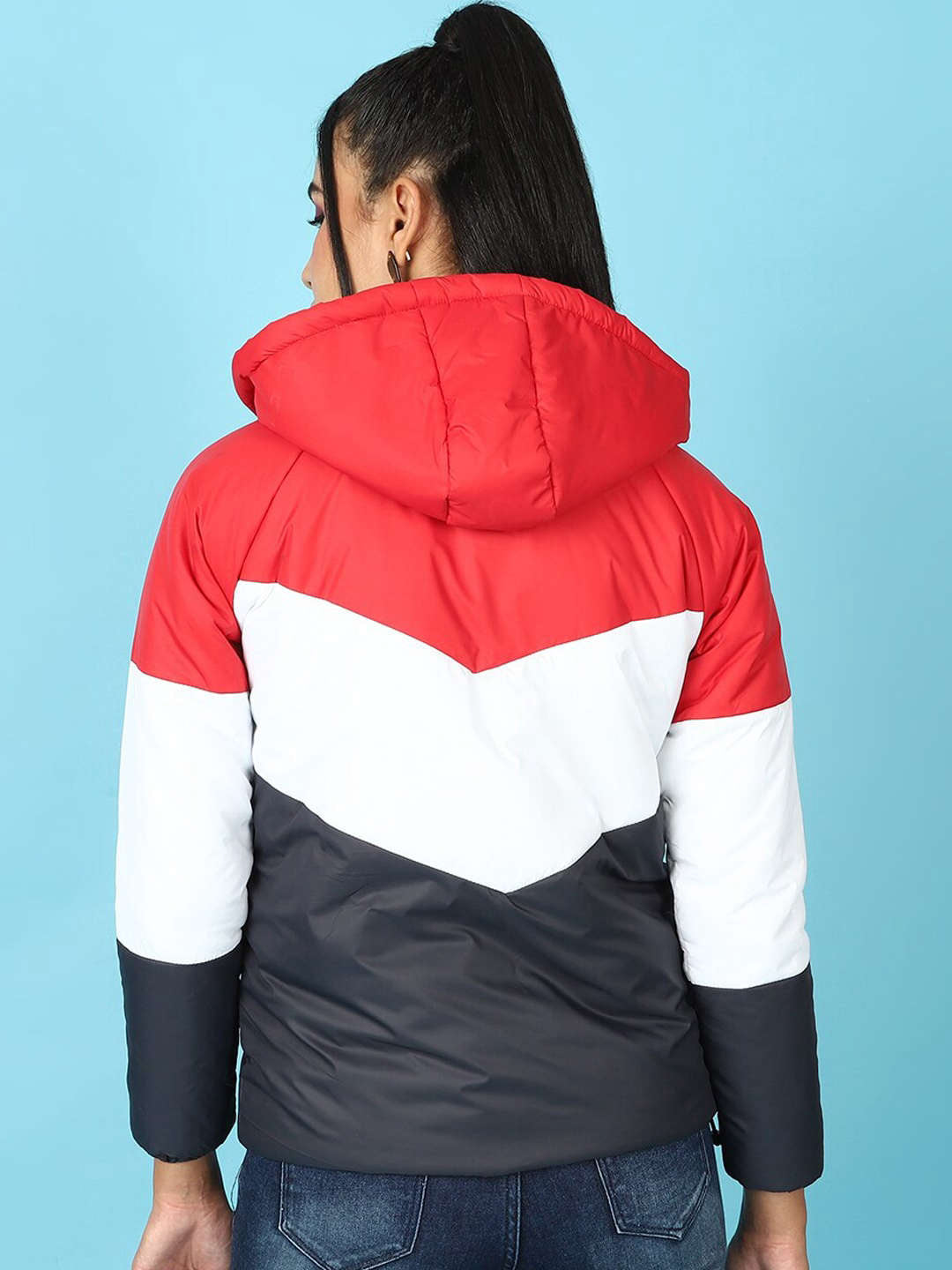 Shop Women Colorblock Detachable Hood Jacket Online.