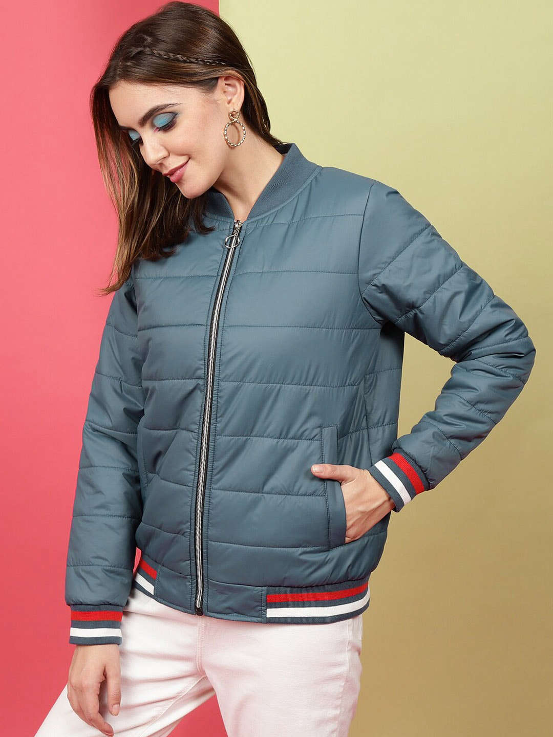 Shop Women Puffer Jacket With Rib Online.