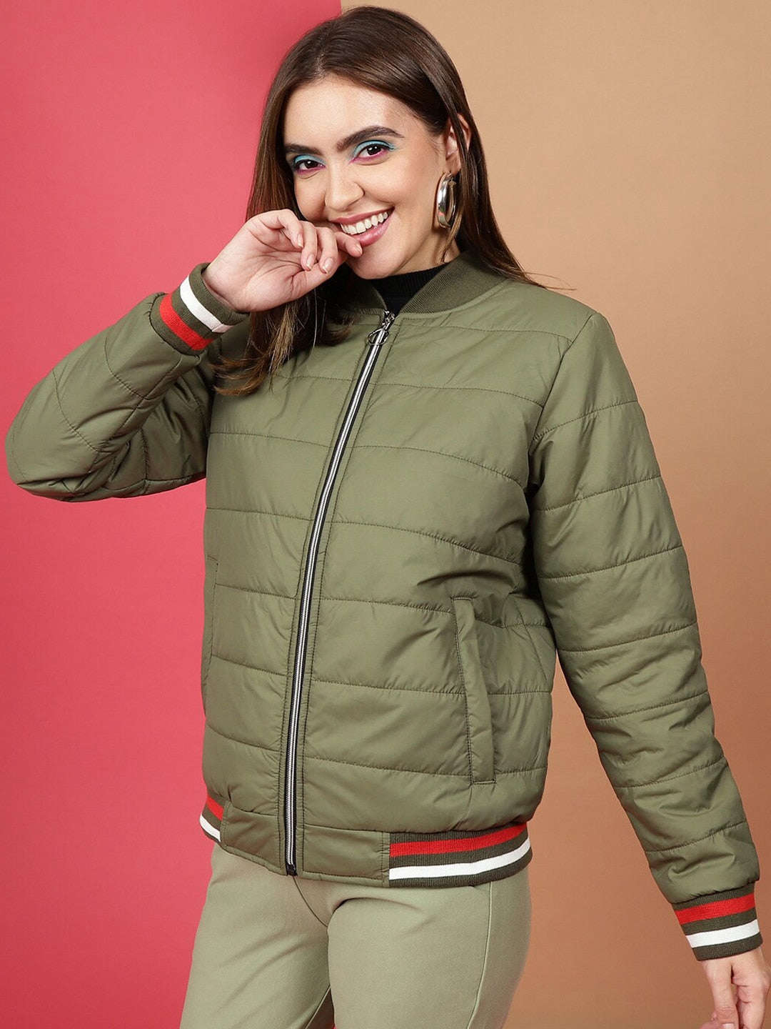 Shop Women Puffer Jacket With Rib Online.