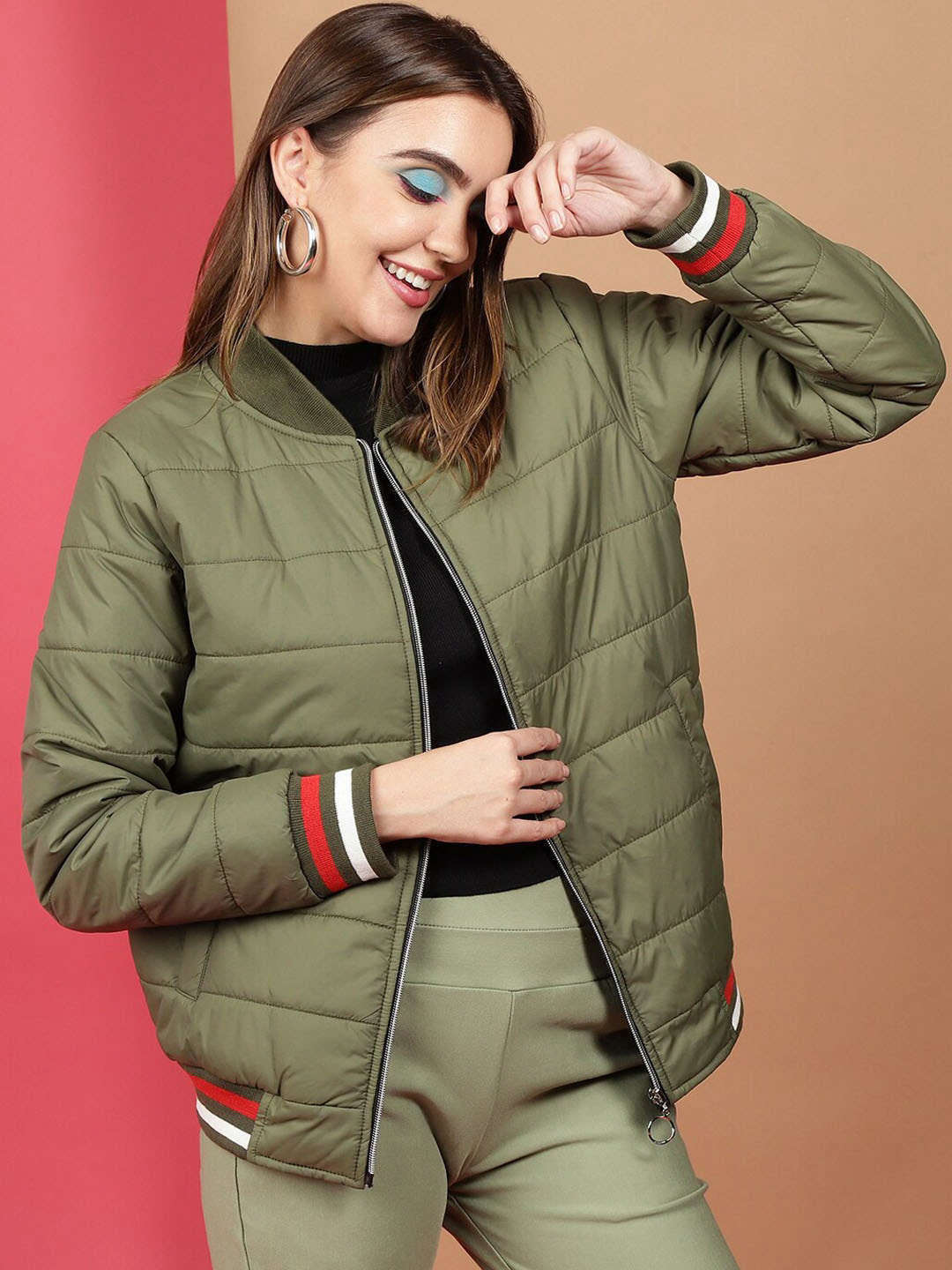 Shop Women Puffer Jacket With Rib Online.