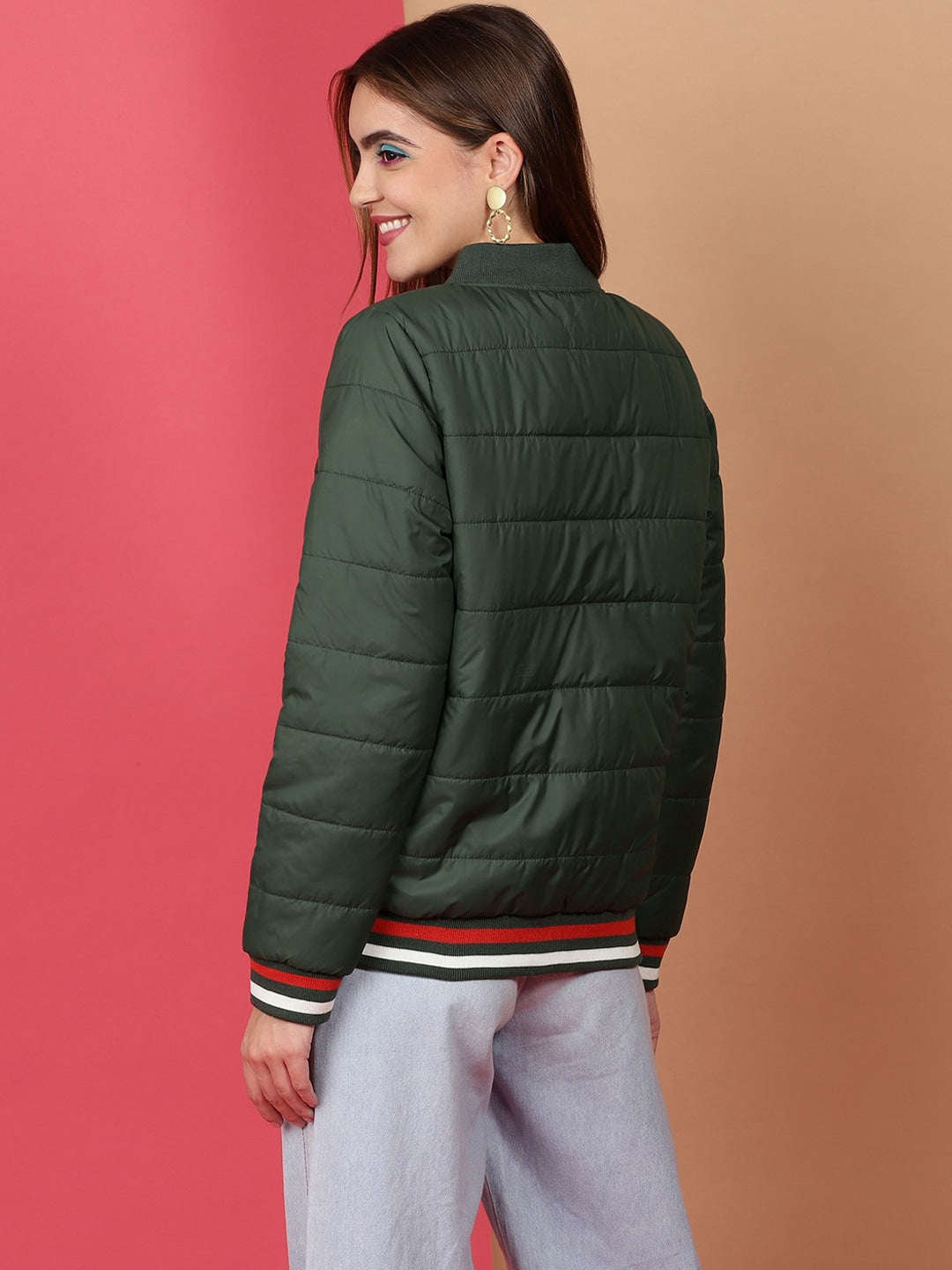 Shop Women Puffer Jacket With Rib Online.