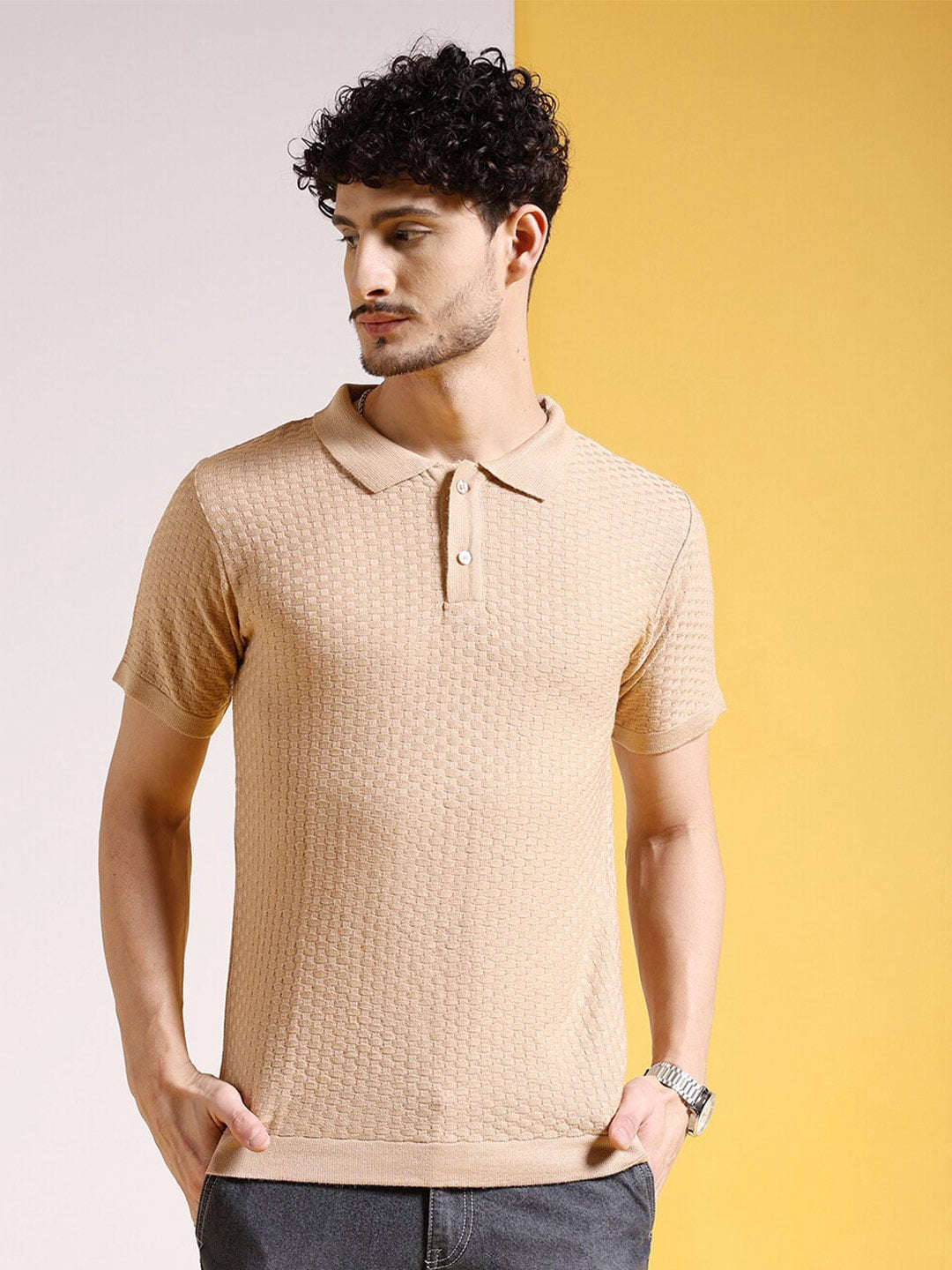 Shop Men's Textured Regular Fit Sweater Online.